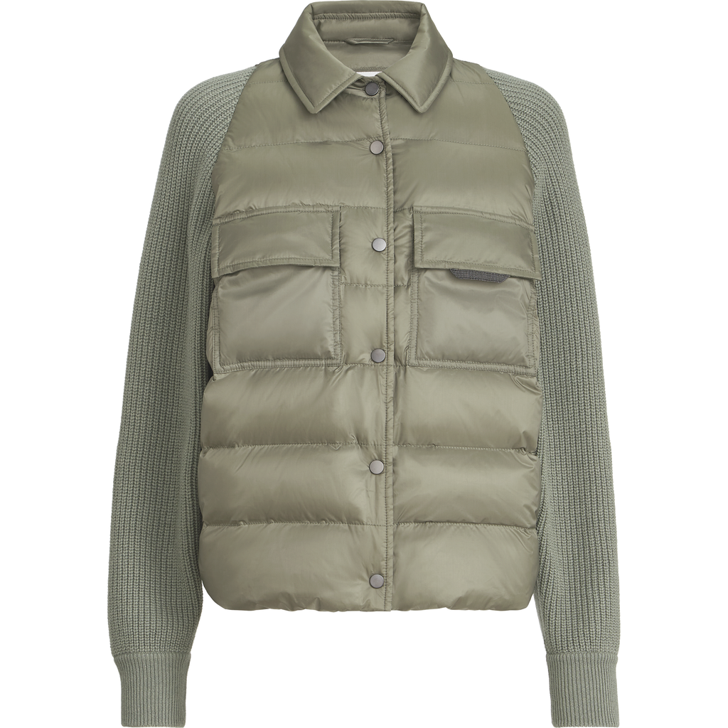 Brunello Cucinelli Nylon Down Jacket With Monili In Green