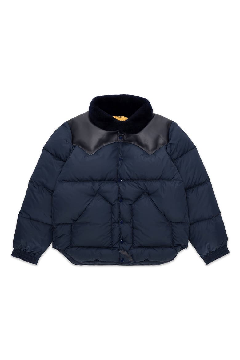 Christy Shearling Collar Nylon Jacket, Main, color, Navy Blue