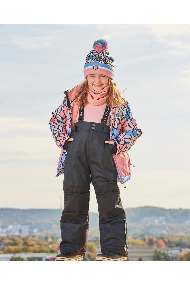 Little Girl's Two Piece Snowsuit Printed Retro Flowers With Black, Alternate, color, Anthracite