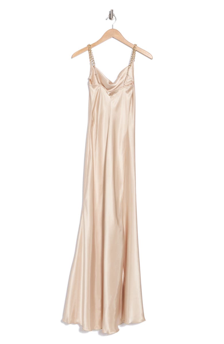 bebe X Ciara Chain Strap Satin Dress, Alternate, color, Champagne