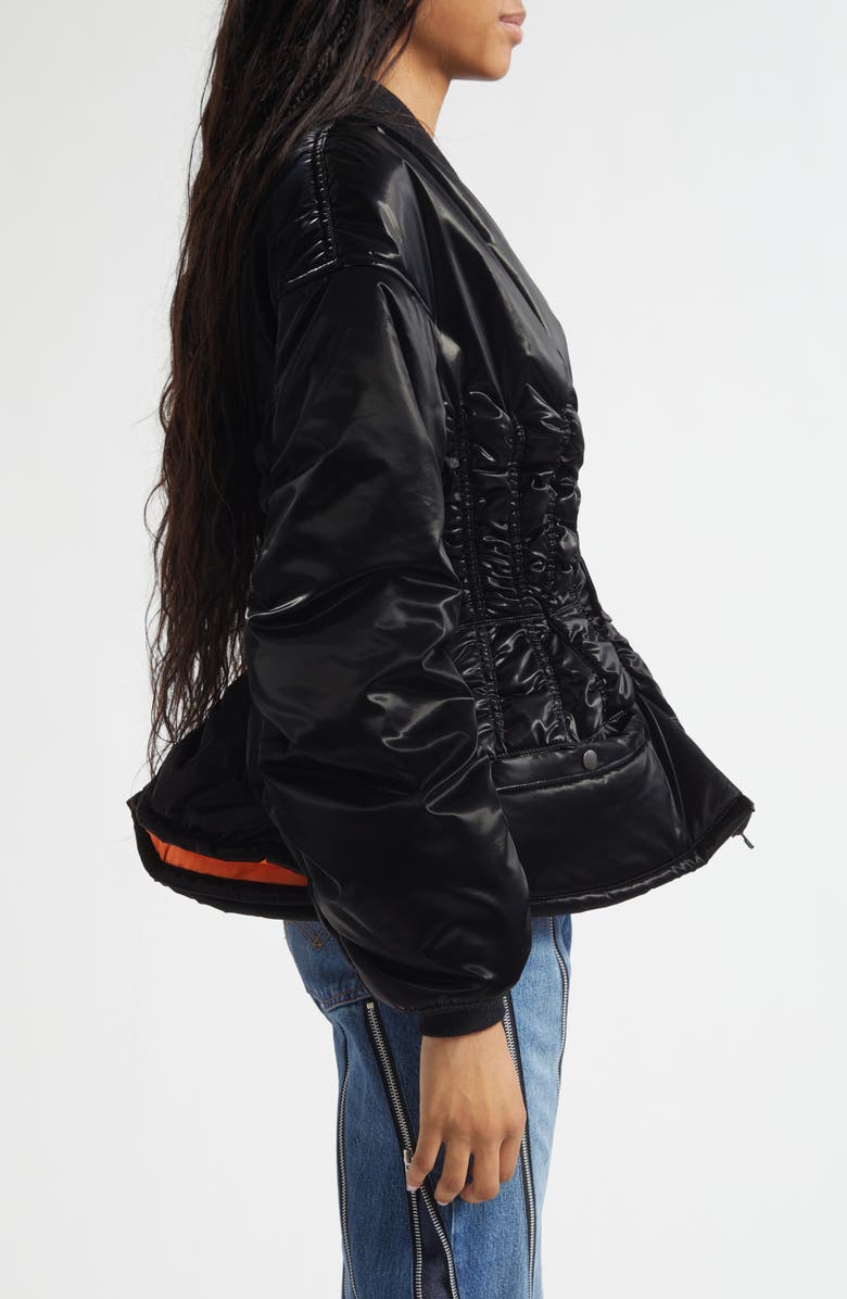 Junya Watanabe Ruched Bomber Puffer Jacket, Alternate, color, Black