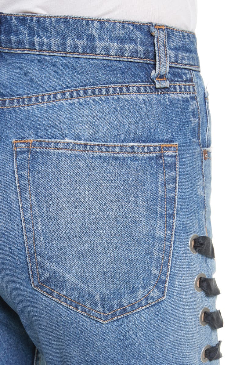 Veronica Beard Ines Lace-Up Crop Girlfriend Jeans, Alternate, color,