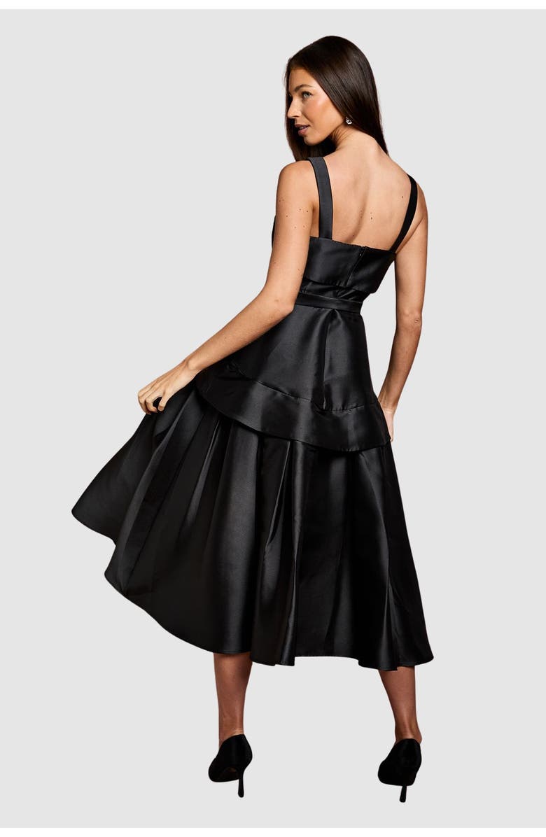 Coast Lisa Twill Volume Belted Midi Dress, Alternate, color, Black