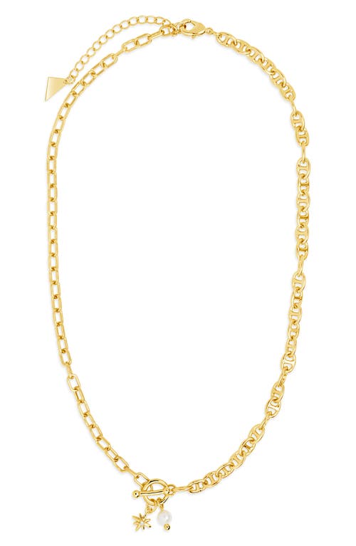 Sterling Forever Ava Freshwater Pearl & Burst Toggle Chain Necklace In Gold