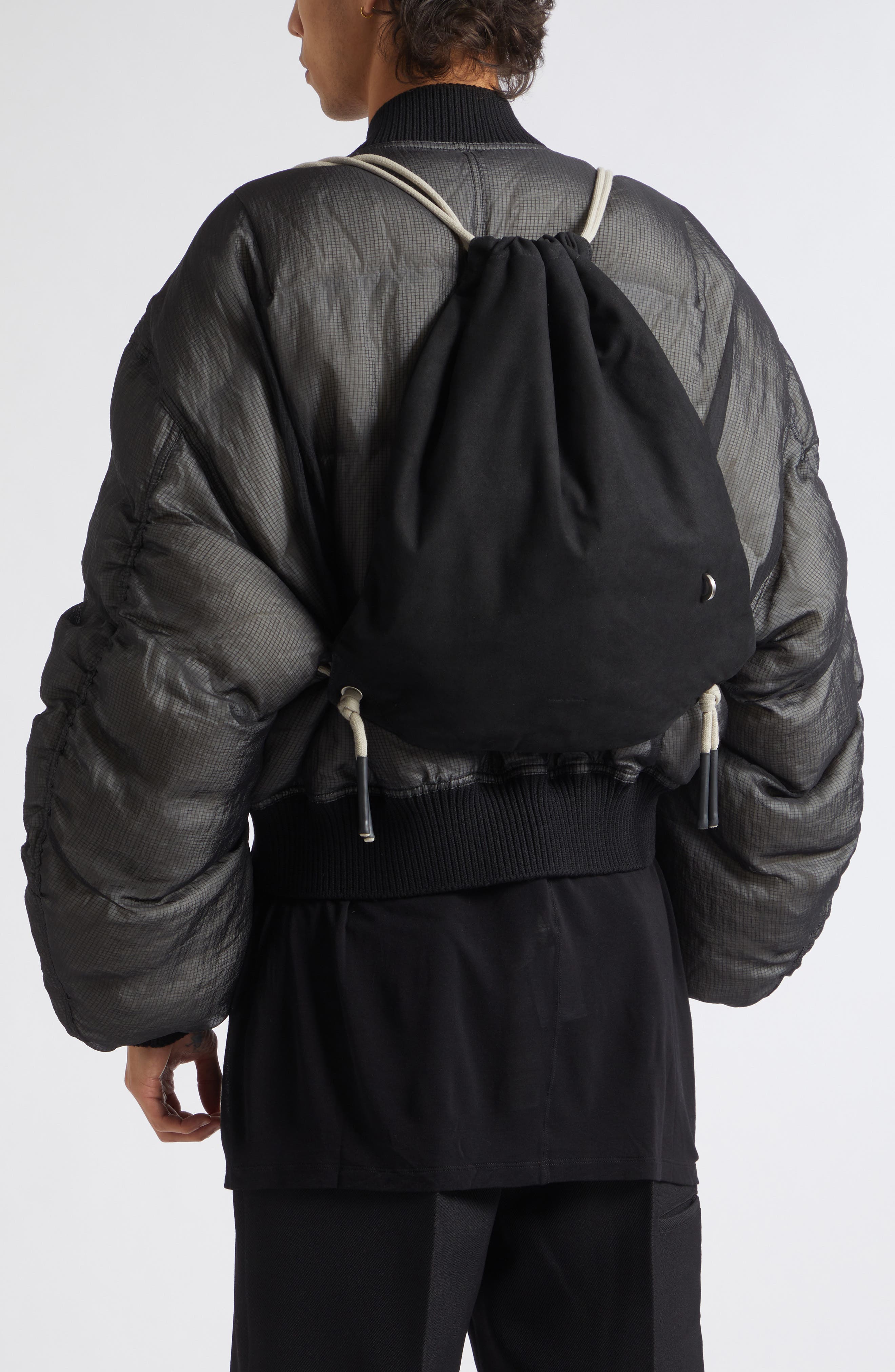 Leather Drawstring Backpack, Alternate, color, BLACK/ PEARL