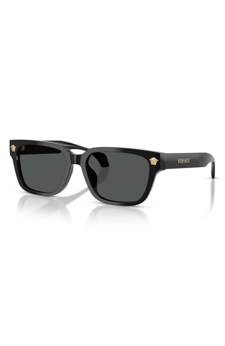 Versace 56mm Rectangular Sunglasses, Alternate, color, Black / Dark Grey