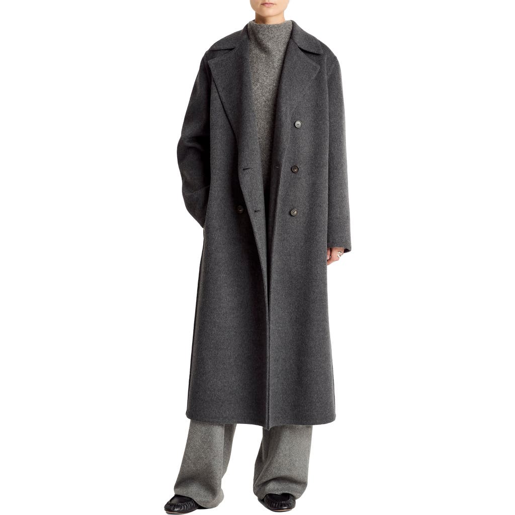 Vince Double Breasted Long Wool-blend Coat In Gray