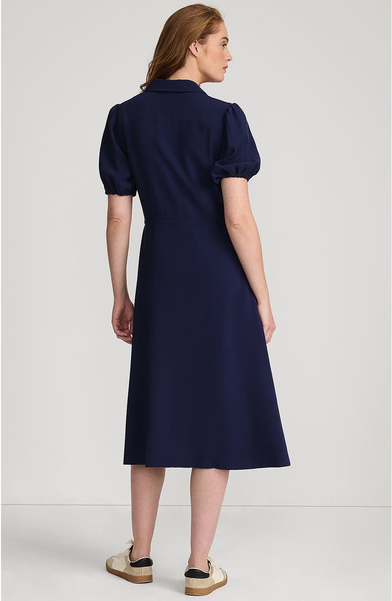 Lands' End Twill Button Front Fluid Short Sleeve Dress, Alternate, color, Deep Sea Navy