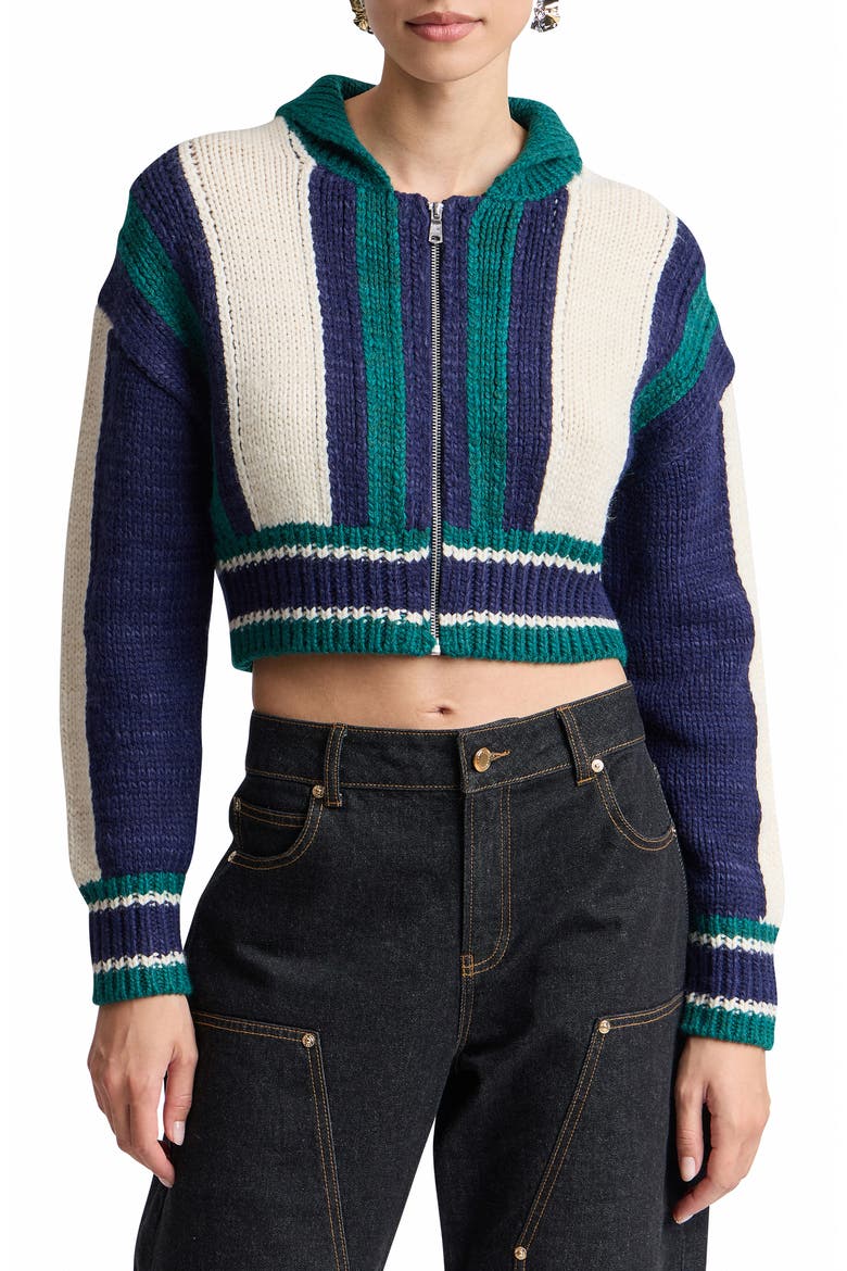 Striped Chunky Zip Cardigan, Main, color, NAVY COMBO