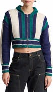 Avec Les Filles Striped Chunky Zip Cardigan