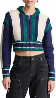 Avec Les Filles Striped Chunky Zip Cardigan