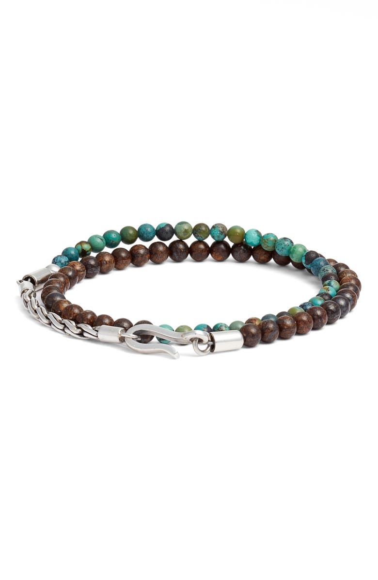Caputo & Co. Men's Artisan Sterling Silver & Bead Double Wrap Bracelet, Main, color, Turquoise