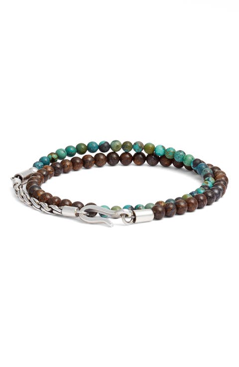 Men's Artisan Sterling Silver & Bead Double Wrap Bracelet