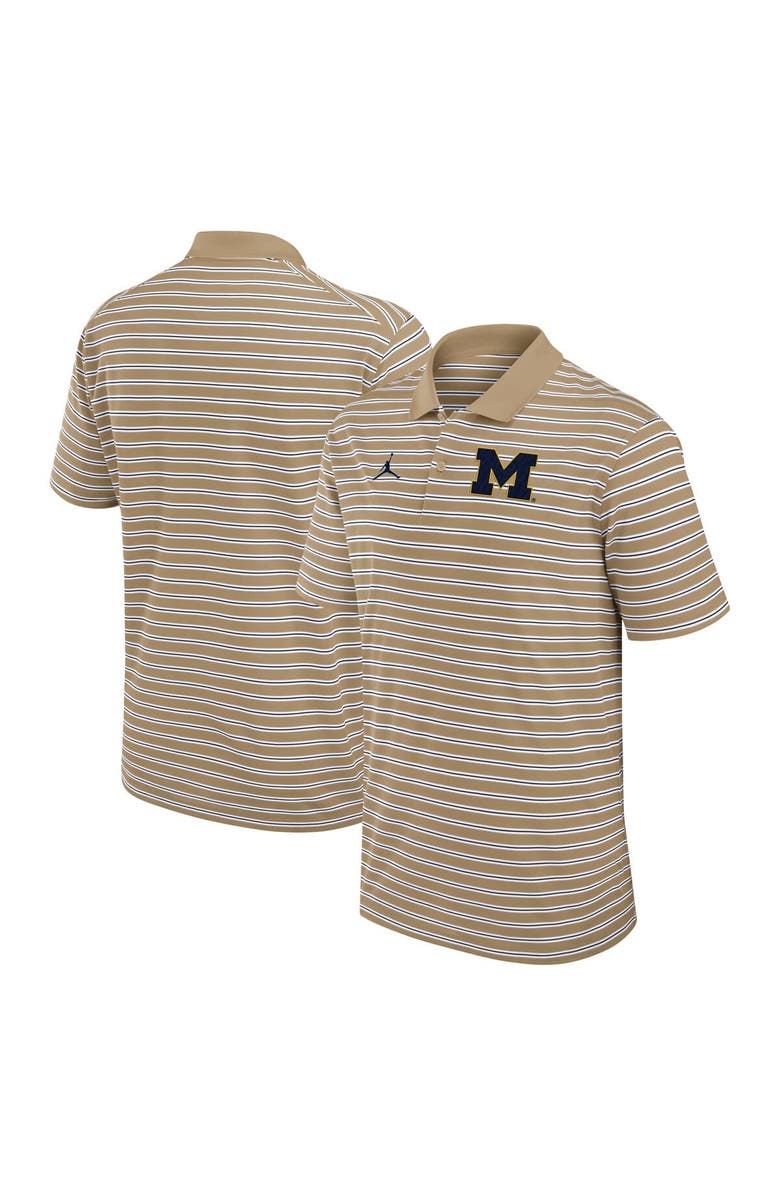 Jordan Brand Men's Jordan Brand Tan/White Michigan Wolverines Primetime Victory Striped Polo, Alternate, color, Tan