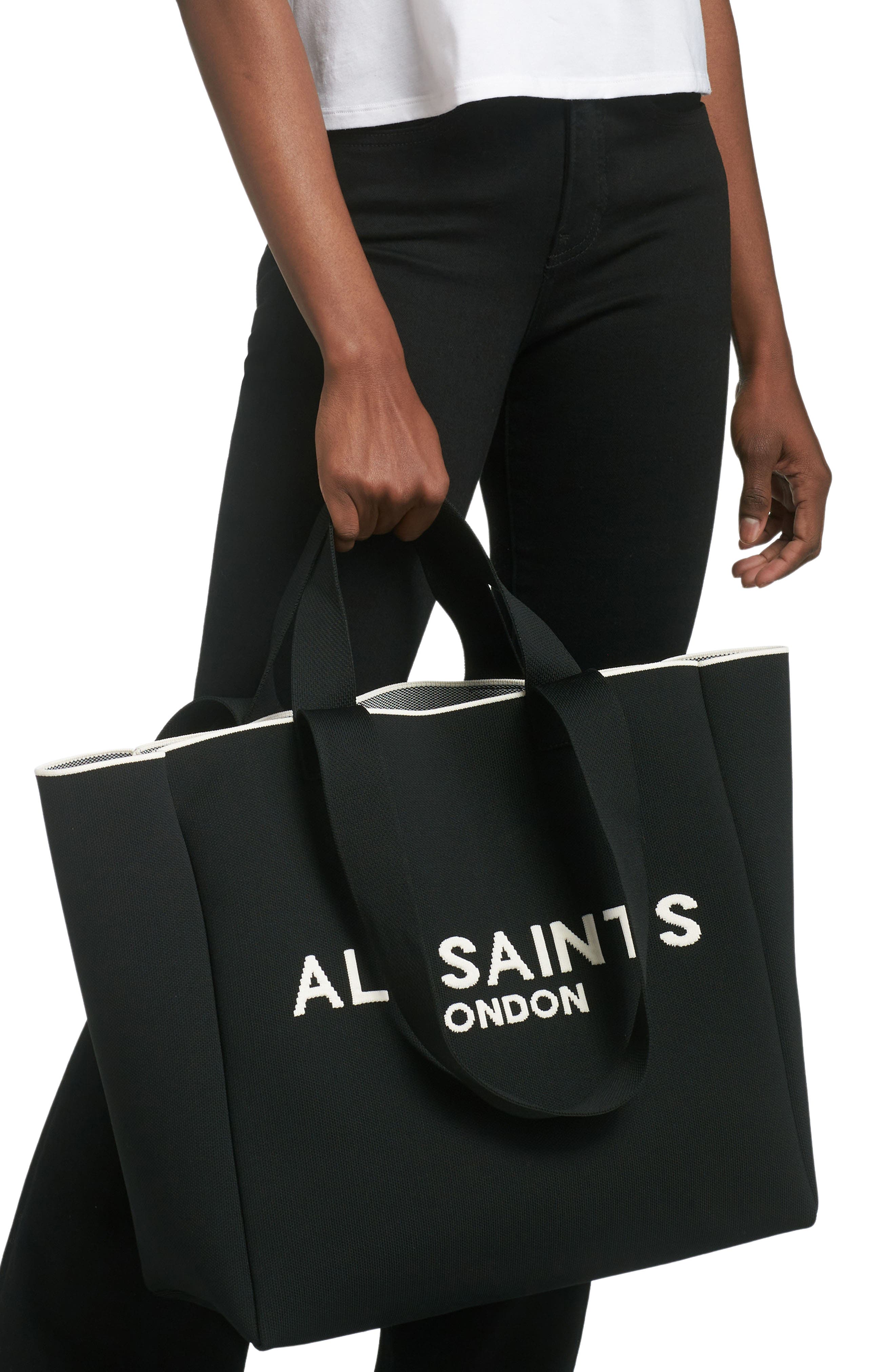 AllSaints Izzy Recycled Polyester Tote, Alternate, color, Black