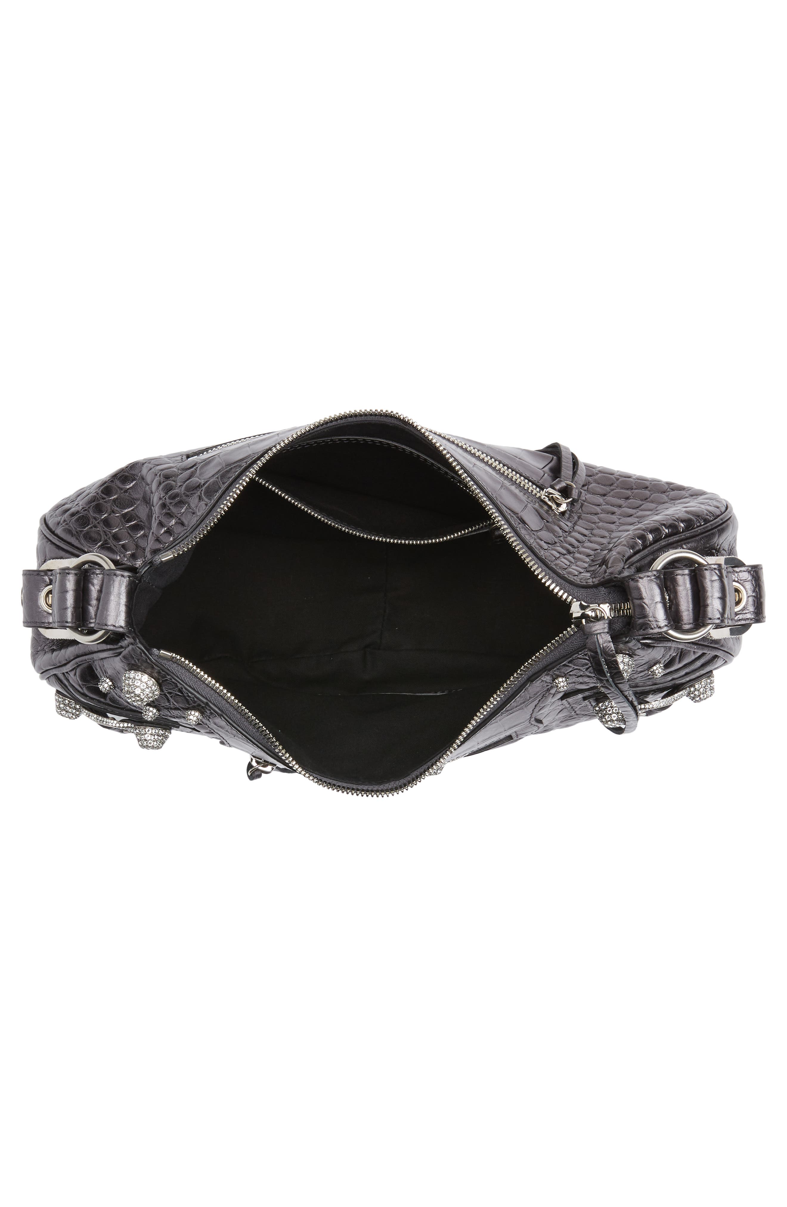 Balenciaga Small Le Cagole Metallic Croc Embossed Leather Shoulder Bag, Alternate, color, 