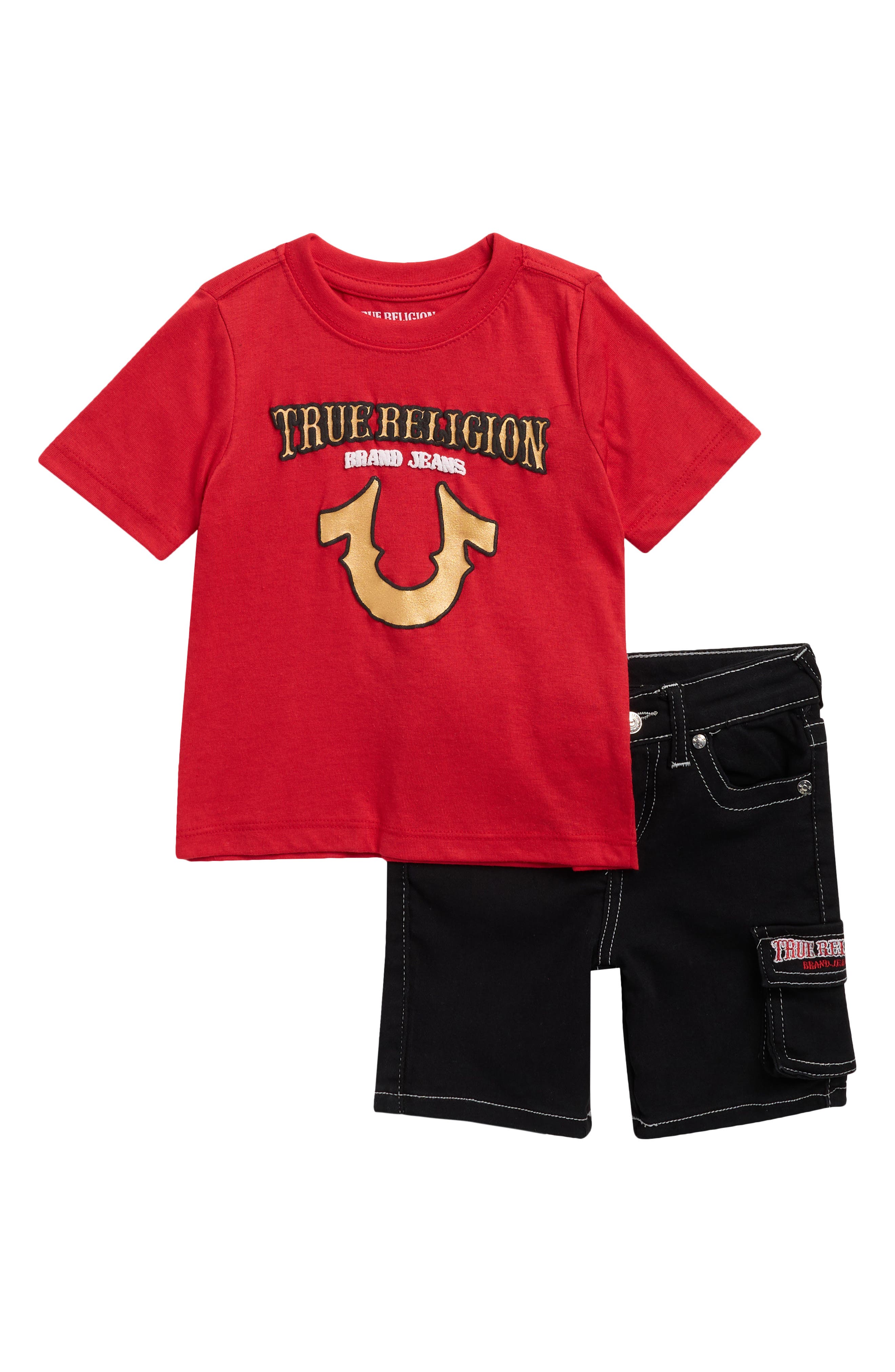True Religion Kids' T-shirt & Denim Shorts Set In Multi