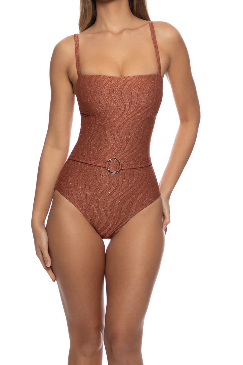 Muse Glow Square Neck One Piece, Main, color, Brown
