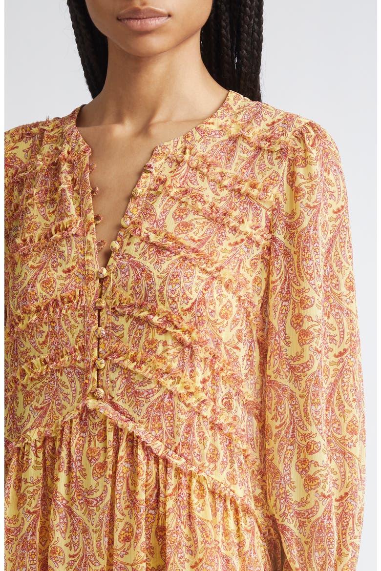 Rivie Charming Paisley Long Sleeve Minidress, Alternate, color, LEMON GRASS MULTI