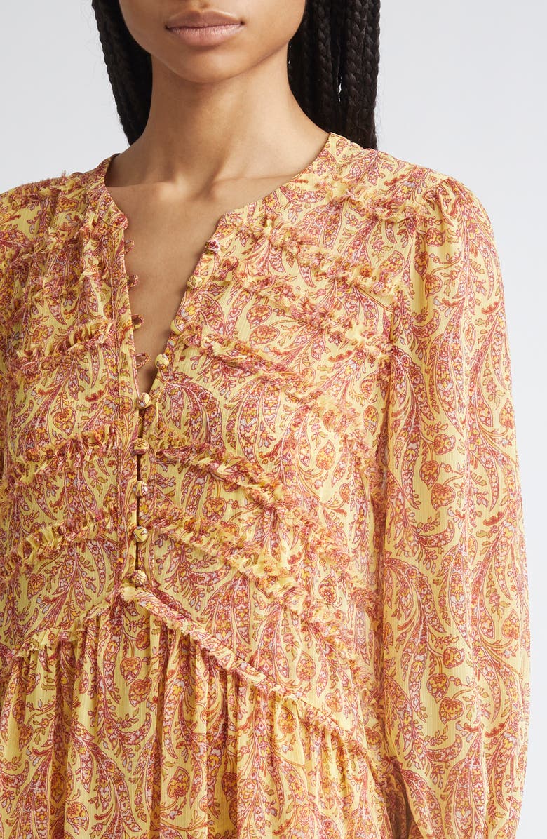 Cinq à Sept Rivie Charming Paisley Long Sleeve Minidress, Alternate, color, Lemon Grass Multi