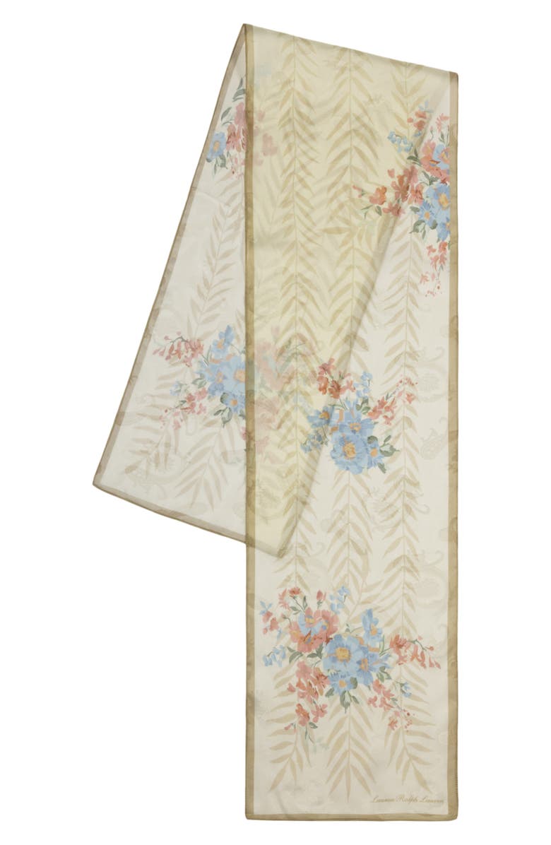 Polo Ralph Lauren Floral Silk Oblong Scarf, Alternate, color, Birch Tan