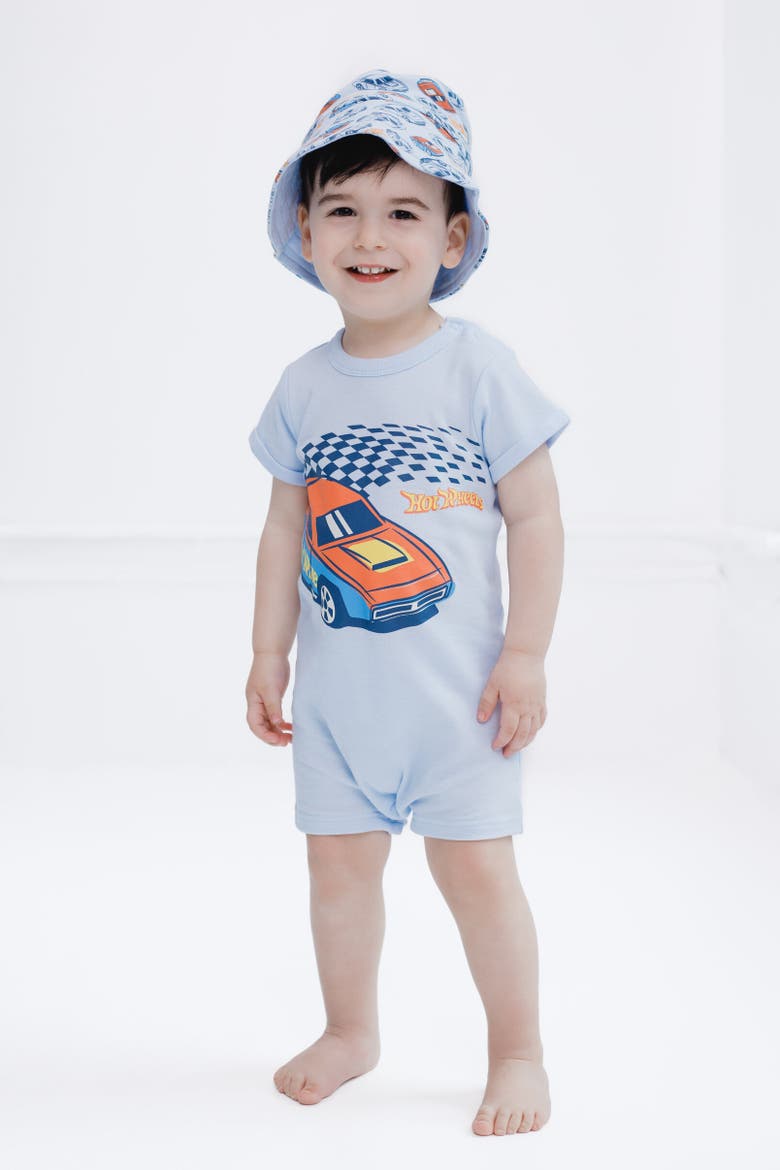 Romper & Sunhat Set, Alternate, color, Blue