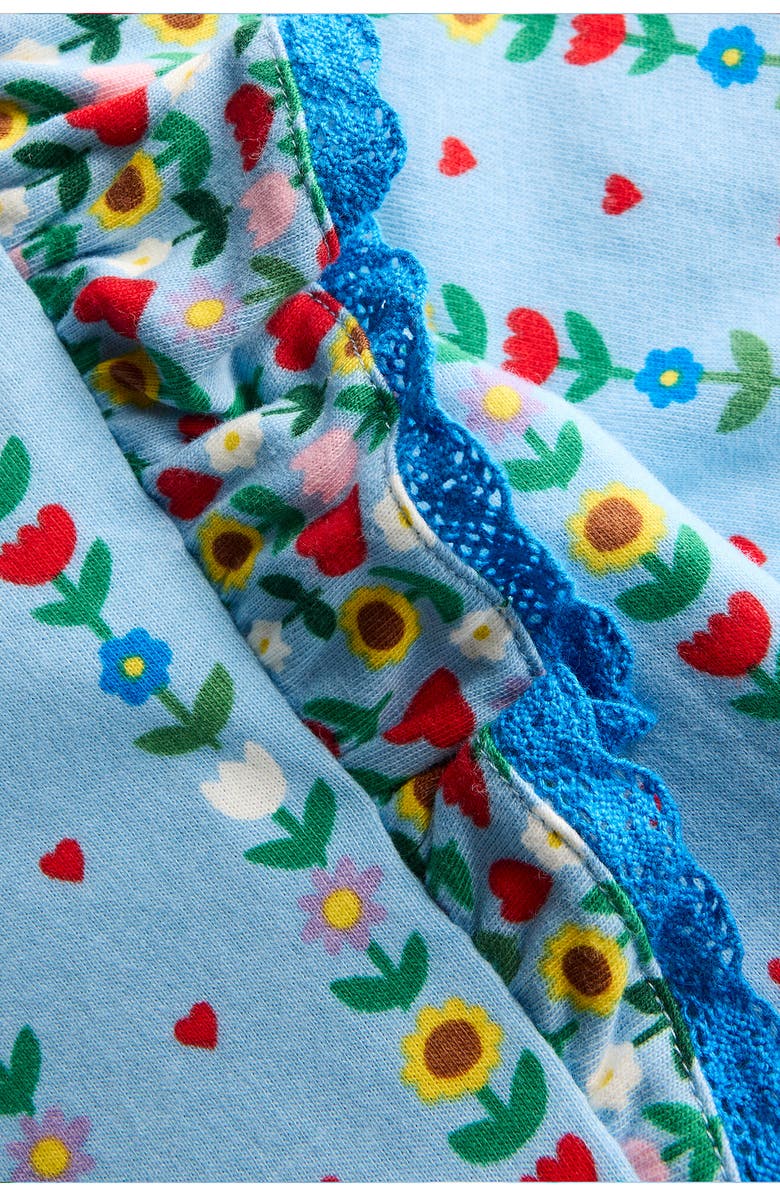 Mini Boden Kids' Print Long Sleeve Cotton Knit Ruffle Dress, Alternate, color, Glacier Blue Garden Stripe