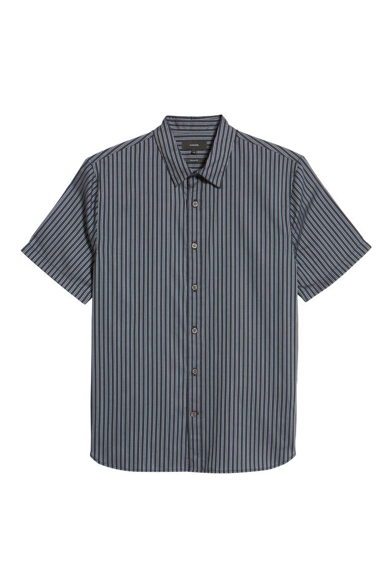 Claremont Stripe Short Sleeve Cotton Button-Down Shirt, Alternate, color, COASTAL