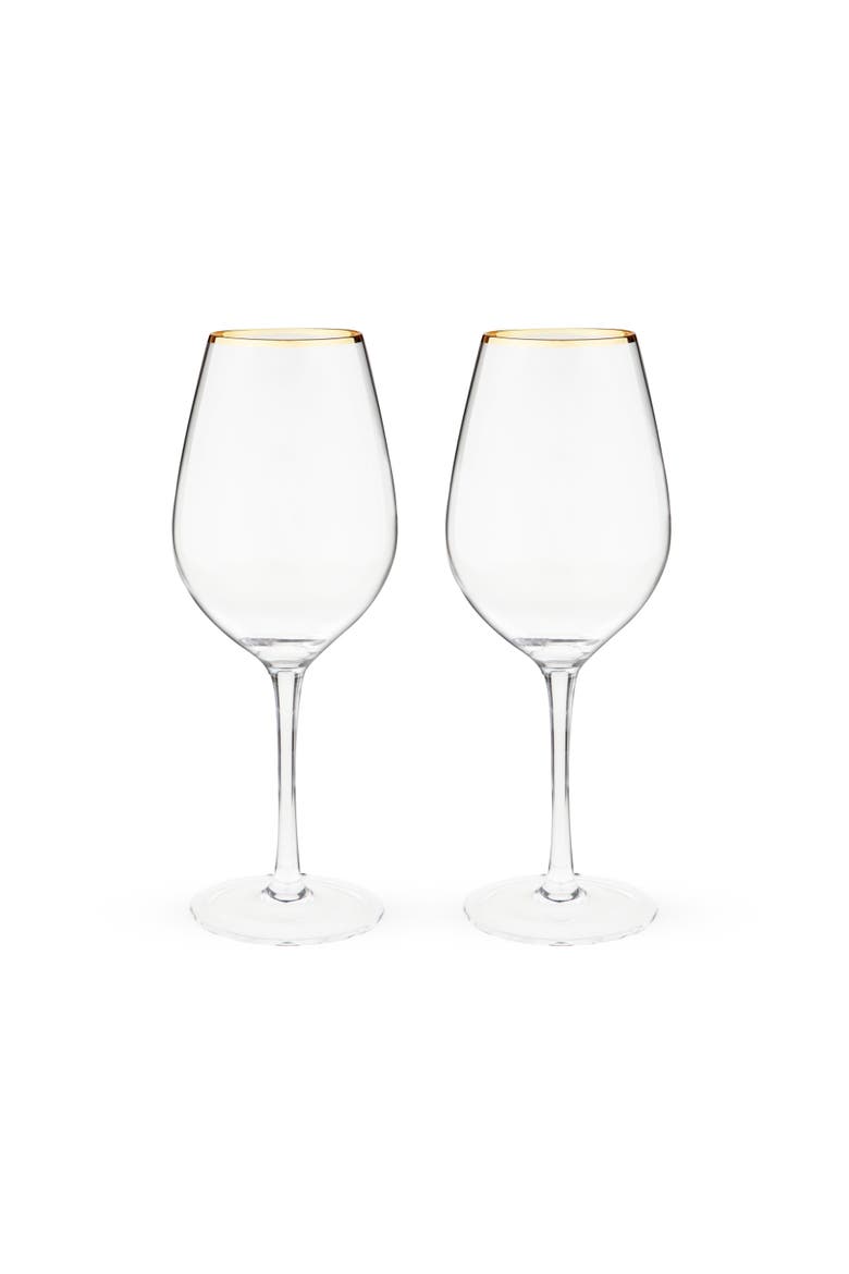 Gilded Stemmed Wine Glasses Set of 2, Alternate, color, Gold