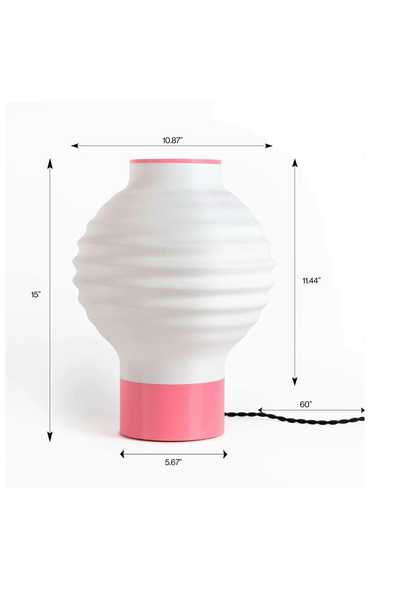 Asian Lantern 15" Vintage Traditional Plant-Based PLA 3D Printed Dimmable LED Table Lamp, Alternate, color, White/Hot Pink