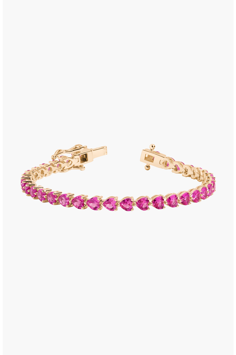 Lab Grown Pink Sapphire Heart Tennis Bracelet, Main, color, Yellow Gold Vermeil