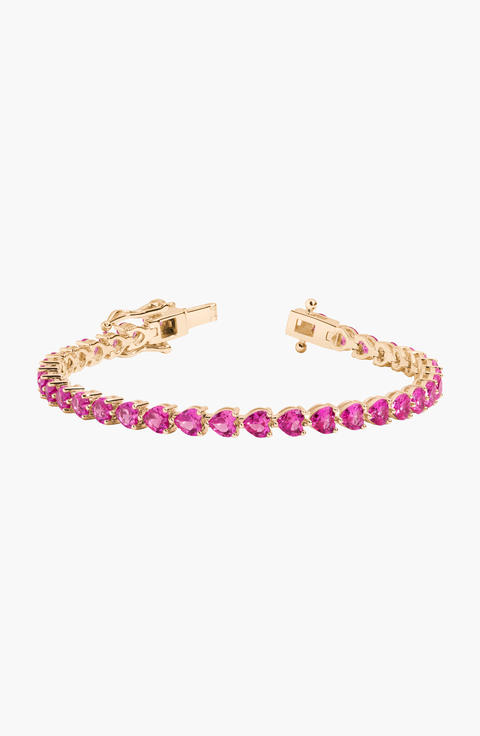 Lab Grown Pink Sapphire Heart Tennis Bracelet