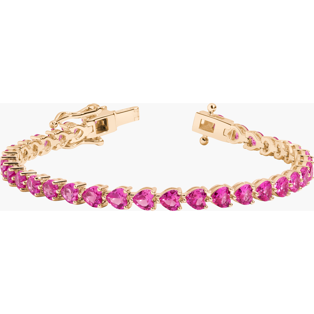 Aurate New York Lab Grown Pink Sapphire Heart Tennis Bracelet In Yellow