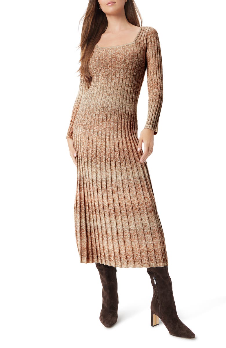 Sam Edelman Darya Ombré Rib Long Sleeve Cotton Blend Midi Sweater Dress, Main, color, Tan