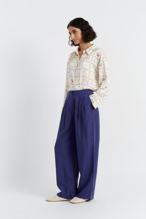 Shop Chinti & Parker Linen Blend Wide Leg Trousers In Admiral Blue