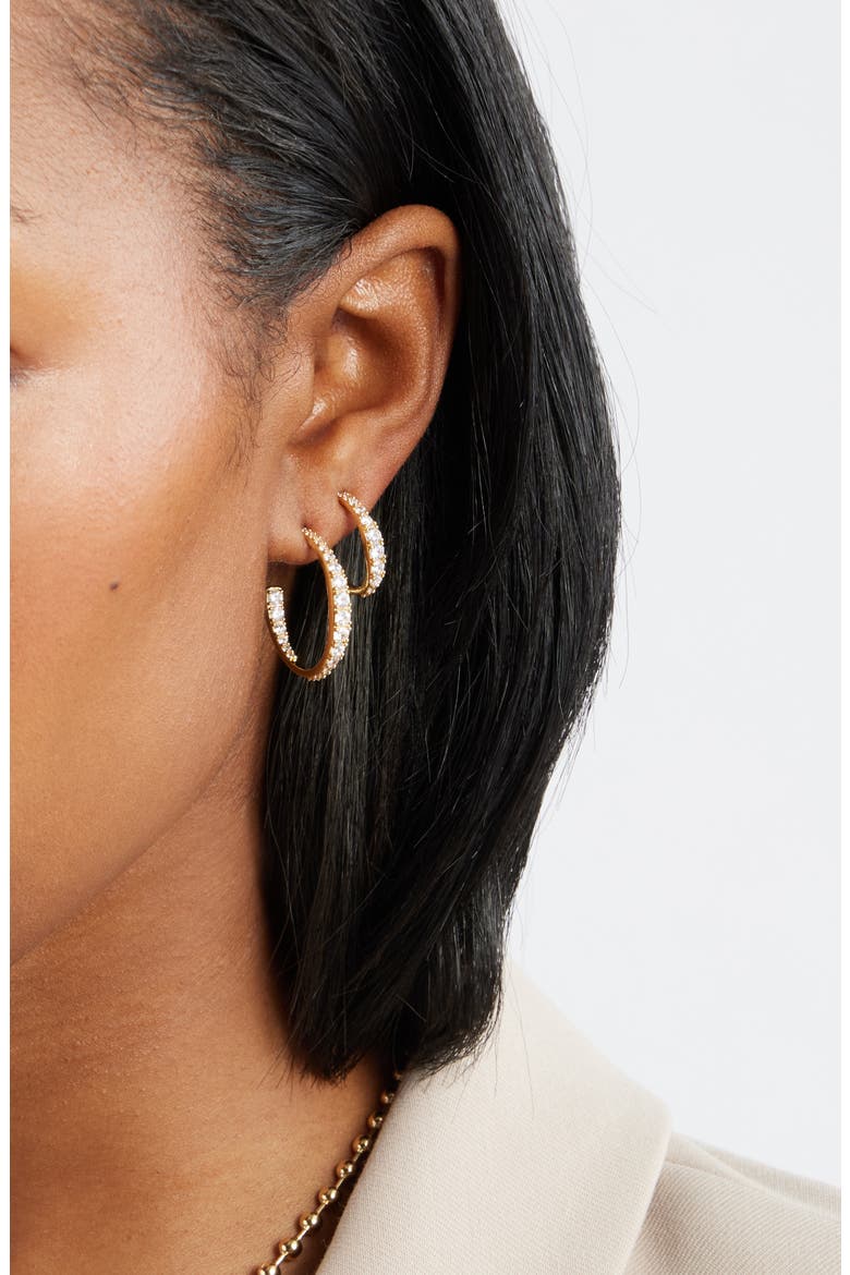 Set of 2 Graduated Cubic Zirconia Hoop Earrings, Alternate, color, CLEAR- GOLD