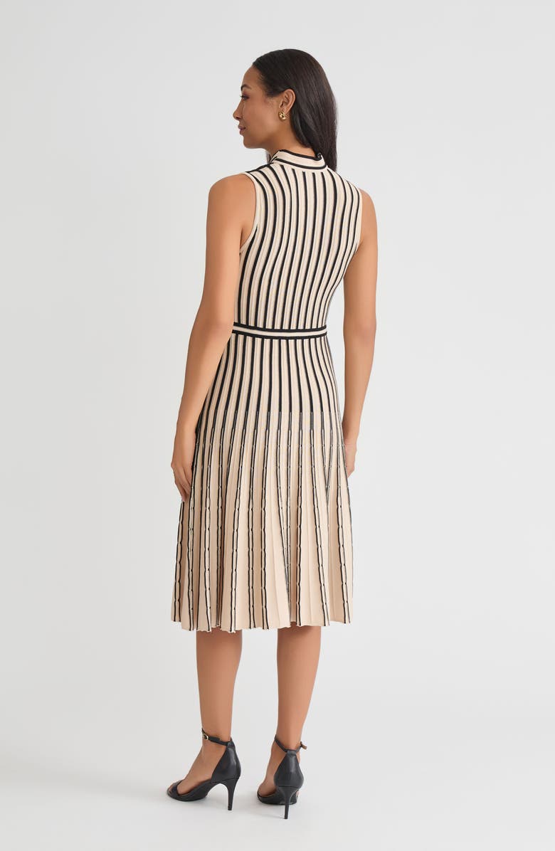 Misook Fit & Flare Sleeveless Striped Soft Ribbed Knit Dress, Alternate, color, Biscotti/Black