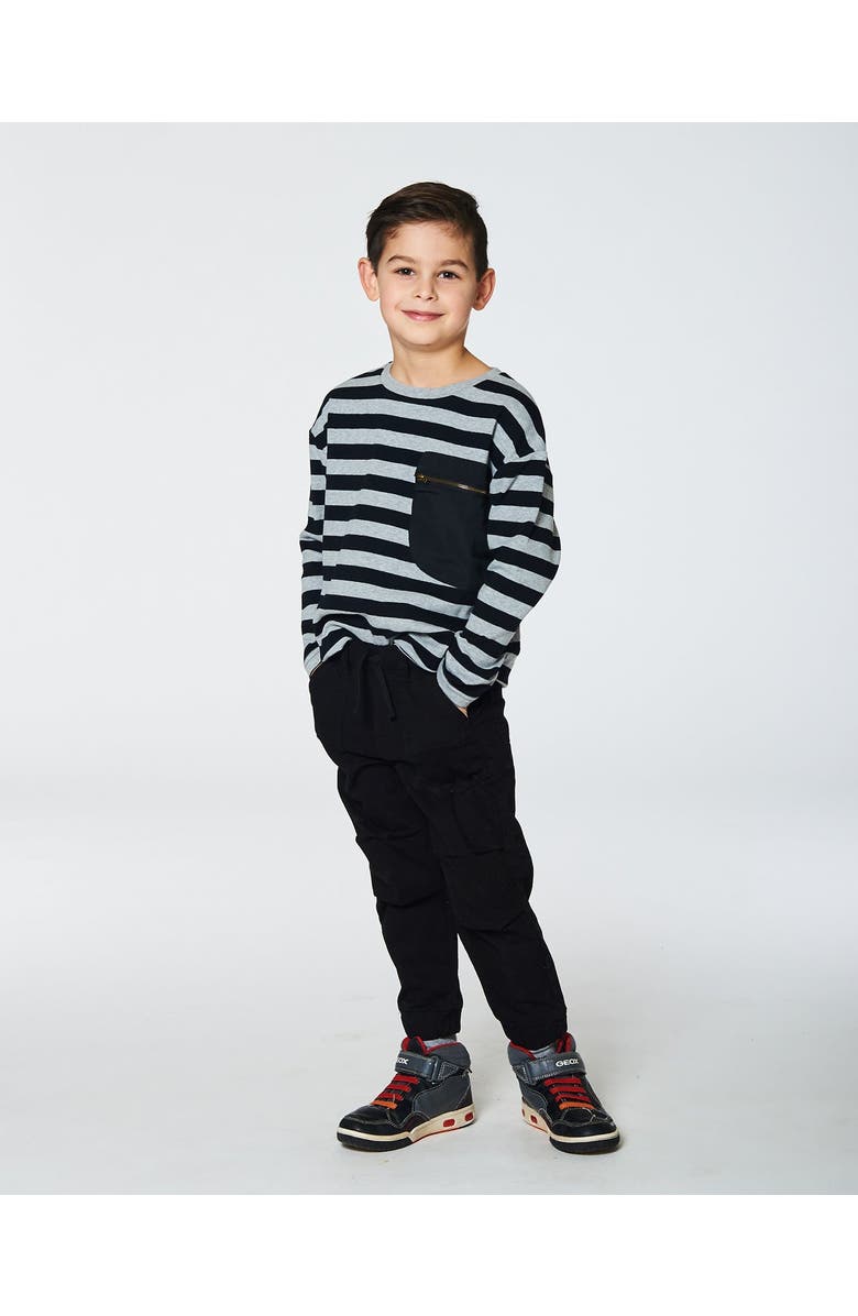 Deux par Deux Little Boy's Striped Rib T-Shirt Black, Alternate, color, 