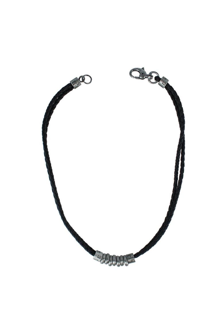 DaVinci Vegan Leather Metal Bead and Ring Necklace, Alternate, color, Black