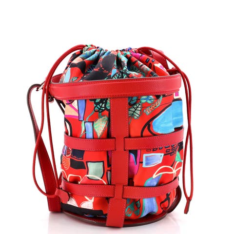 Musardine Bucket Bag Printed Silk with Leather