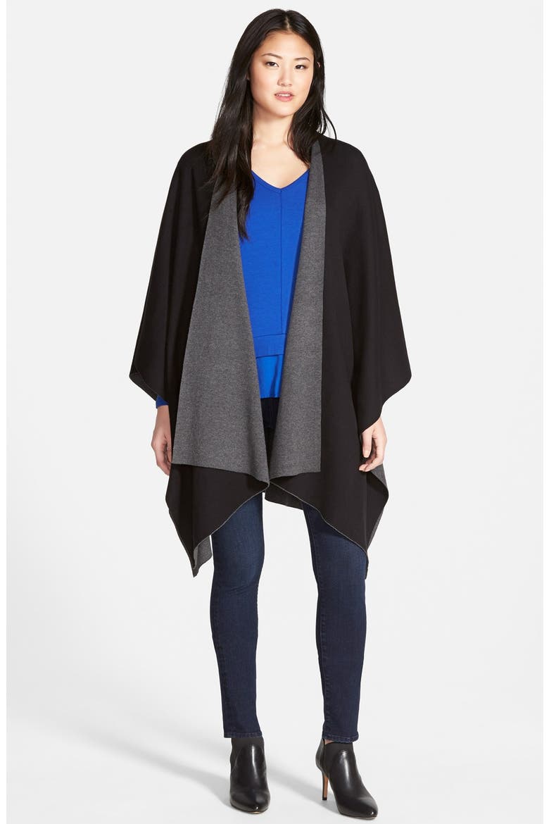 Reversible Cotton Knit Poncho, Alternate, color, MEDIUM HEATHER GREY