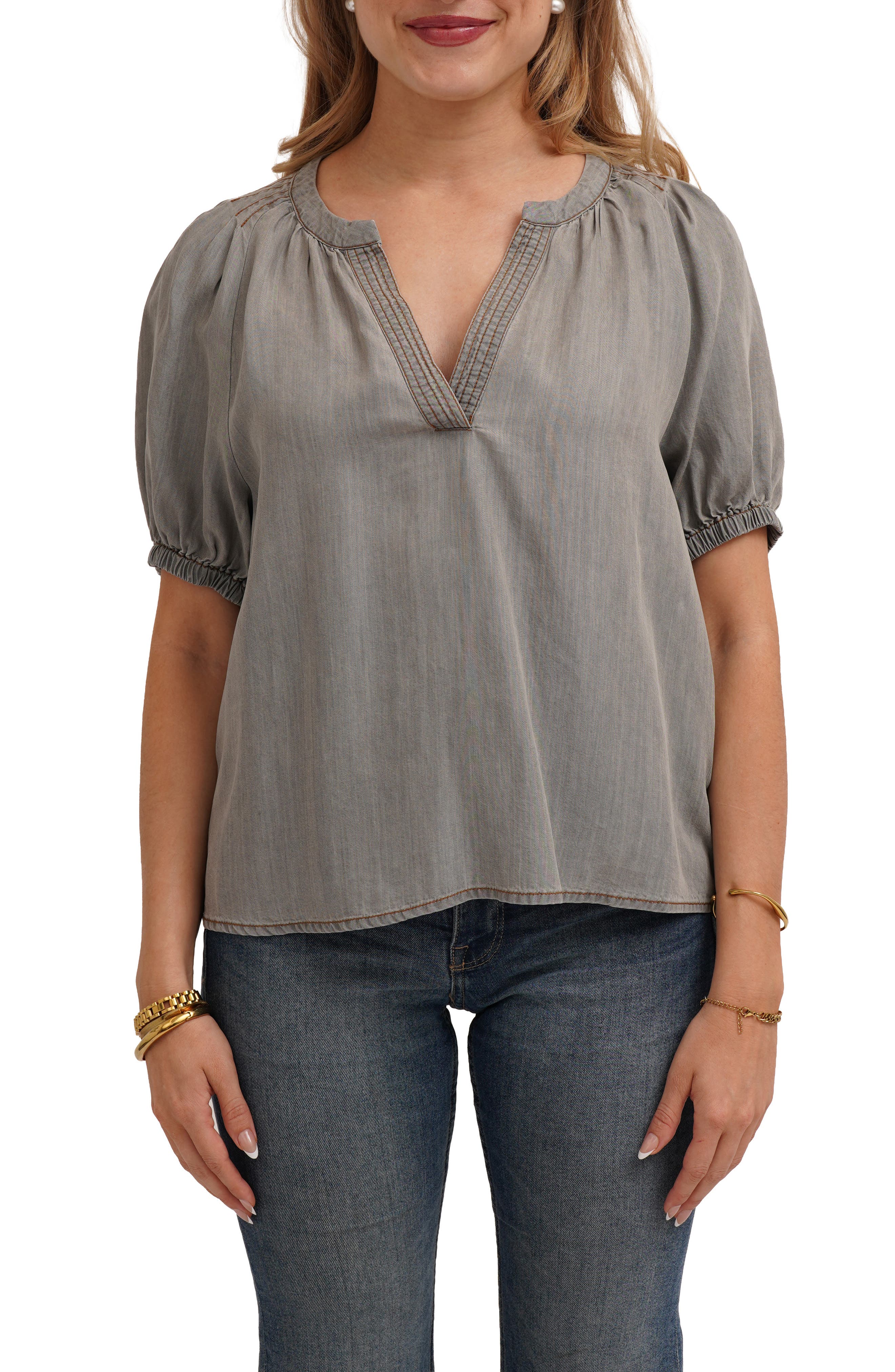 CYRUS Split Neck Tencel Lyocell Top