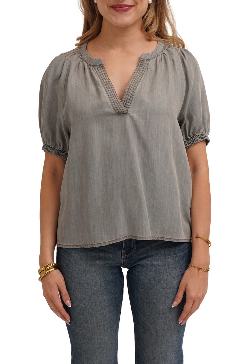 Split Neck Tencel Lyocell Top, Main, color, LIGHT GRAY DENIM