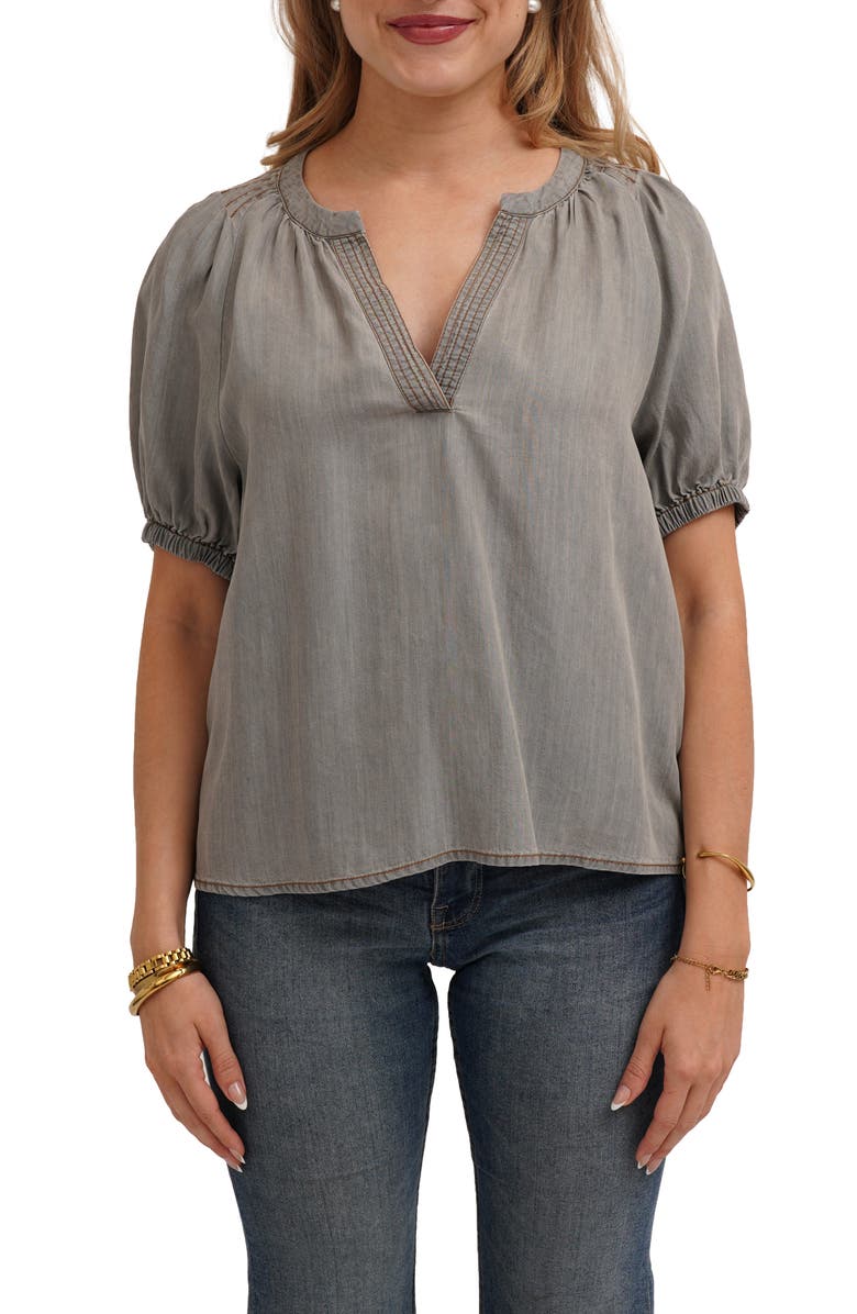 CYRUS Split Neck Tencel Lyocell Top, Main, color, Light Gray Denim