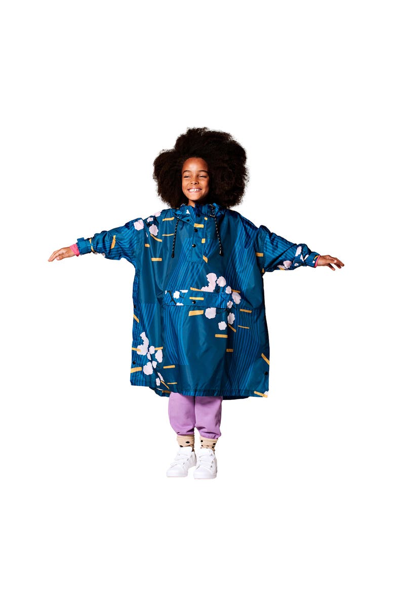 Kids Rain Poncho Japanese Blossom, Alternate, color, Blue