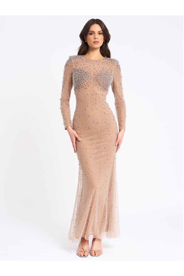 Rita Embroidered Mesh Silver Beaded Mermaid Gown, Main, color, Silver Beaded