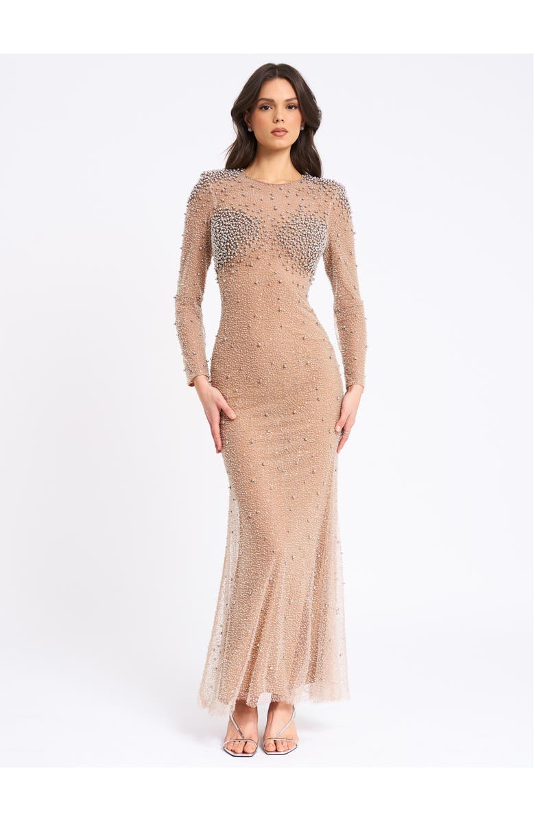 Miss Circle Rita Embroidered Mesh Silver Beaded Mermaid Gown, Main, color, Silver Beaded