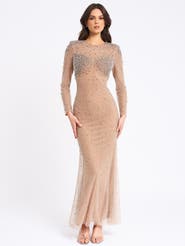 Miss Circle Rita Embroidered Mesh Silver Beaded Mermaid Gown