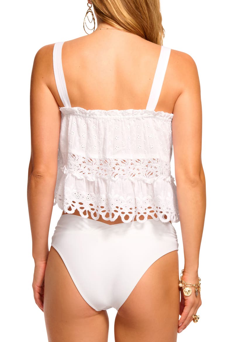 Amina Tiered Cotton Eyelet Cover-Up Shirt, Alternate, color, WHITE