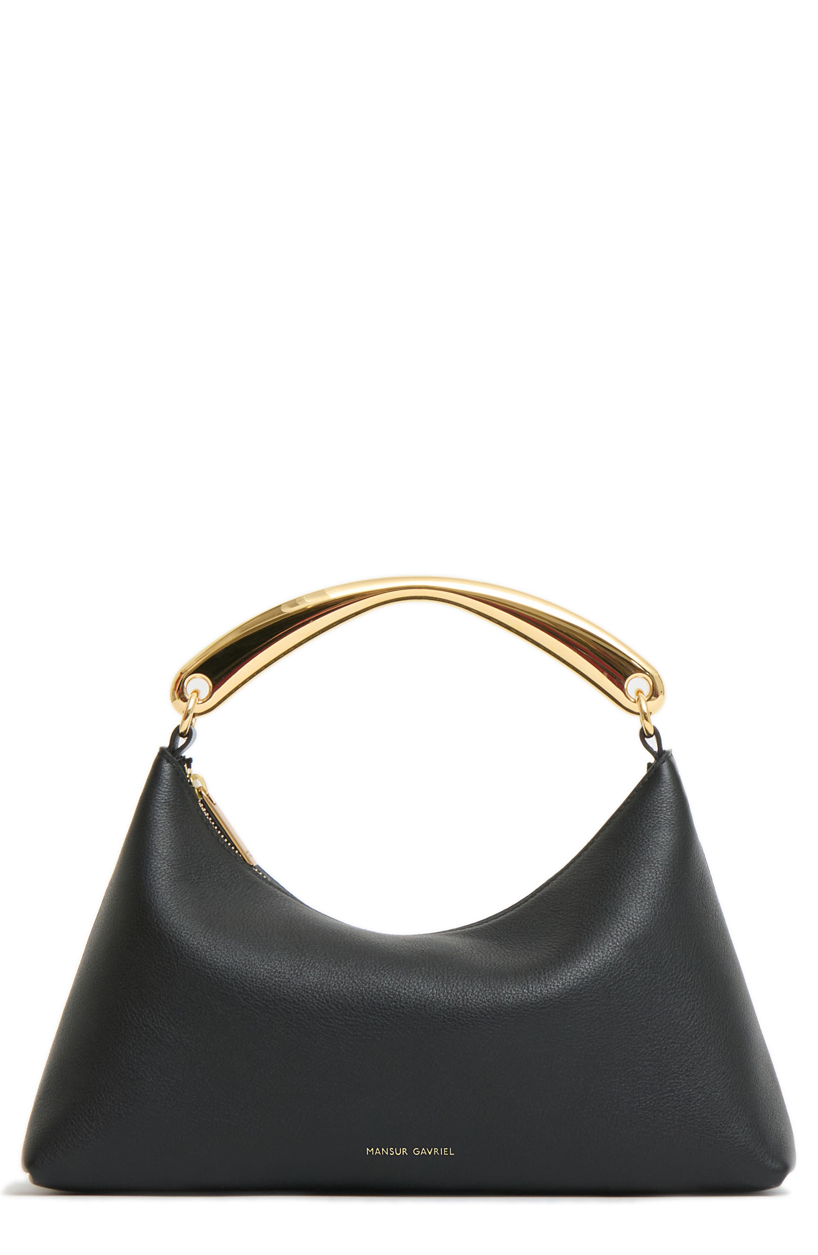 Mansur Gavriel Rhea Metal Handle Leather Bag, Main, color, Black